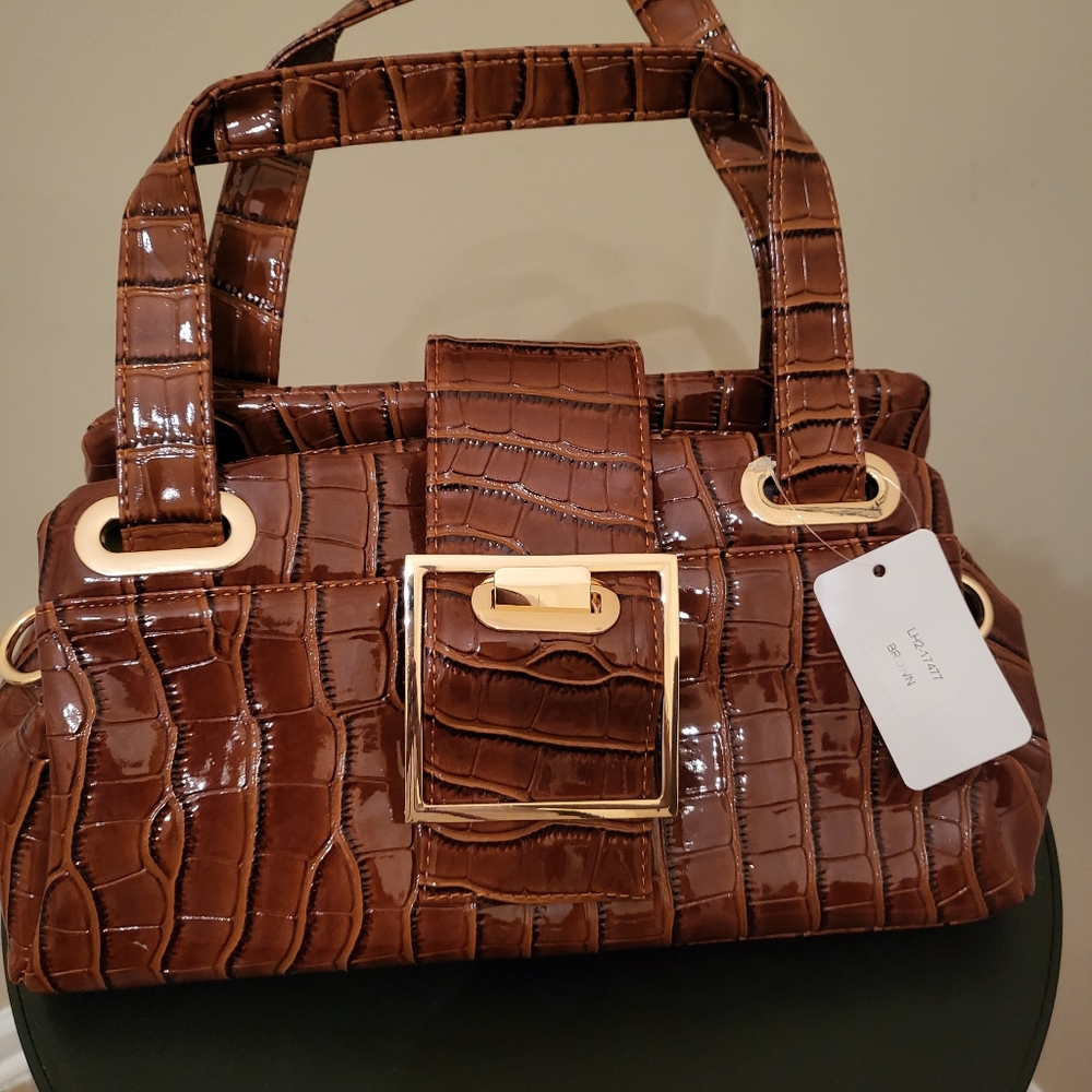 Diophy Brown Crocodile Handbag